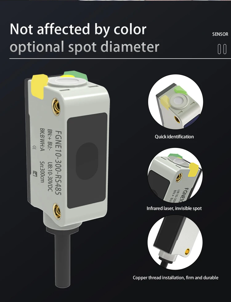 

FGNE10-300-RS485 Detection 300cm Modbus RS485 Background Suppression Photoelectric Sensor