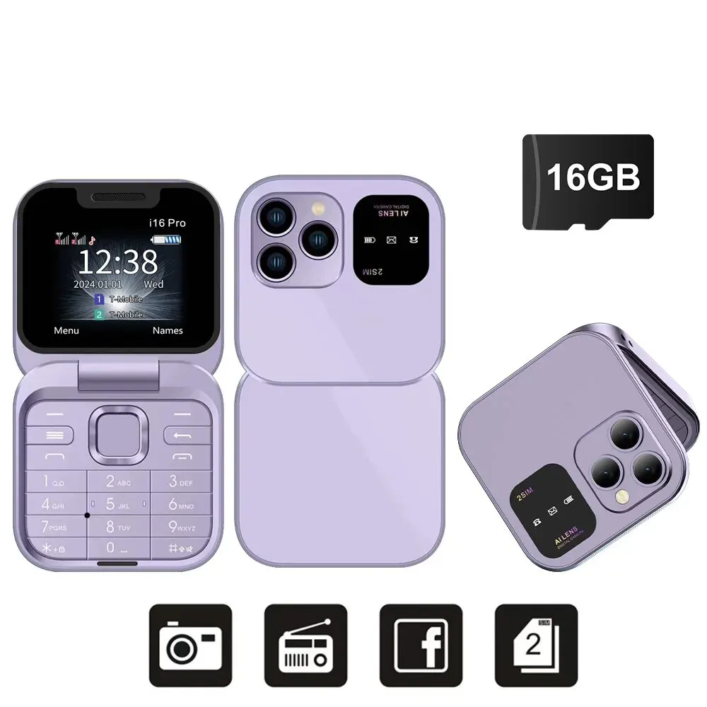 SERVO I16 Pro MIni Fold mobiele telefoon 2G GSM Dual SIM-kaart Speed Dial Video Player Magic Voice 3,5 mm Jack FM Kleine Flip mobiele telefoon