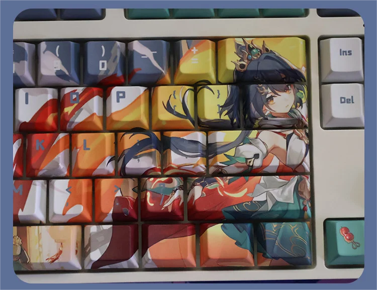 Yunli 128 PBT Keycaps Honkai Star Rail DYE Sublimation Key Cover Cherry Cross MX Switch Key Caps for Mechanical Keyboard Gift