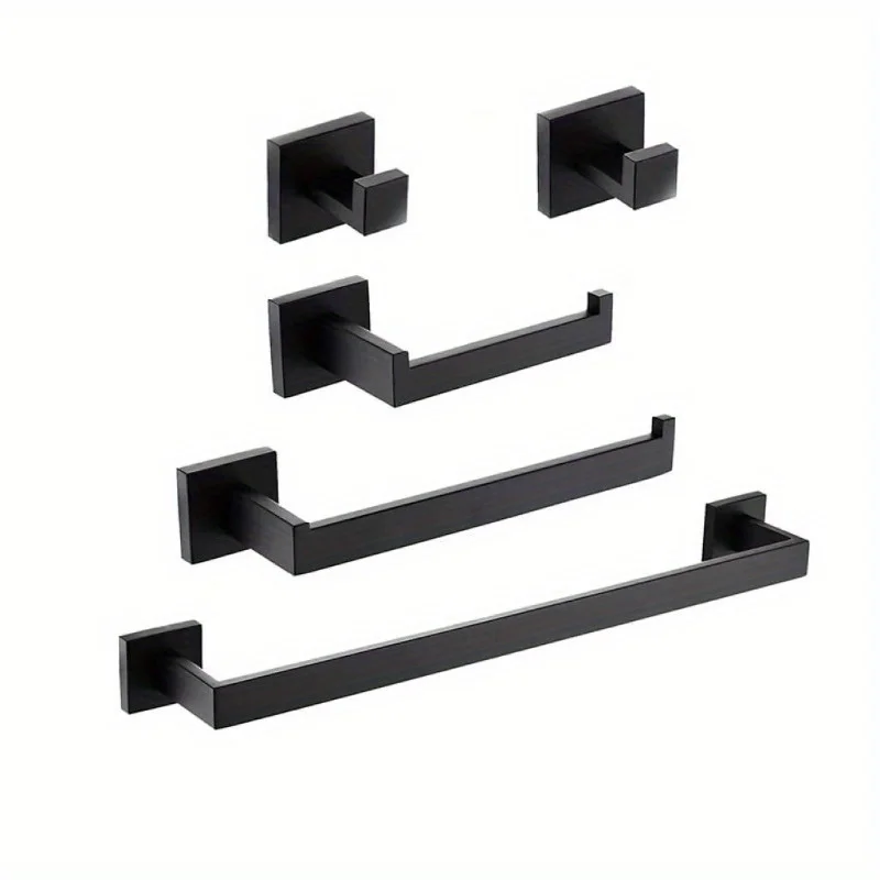 

5Pcs Black Towel Bar Toilet Paper Holder Set SUS304 Stainless Steel Towel Racks Set for Bathroom Restroom Wall Mounted
