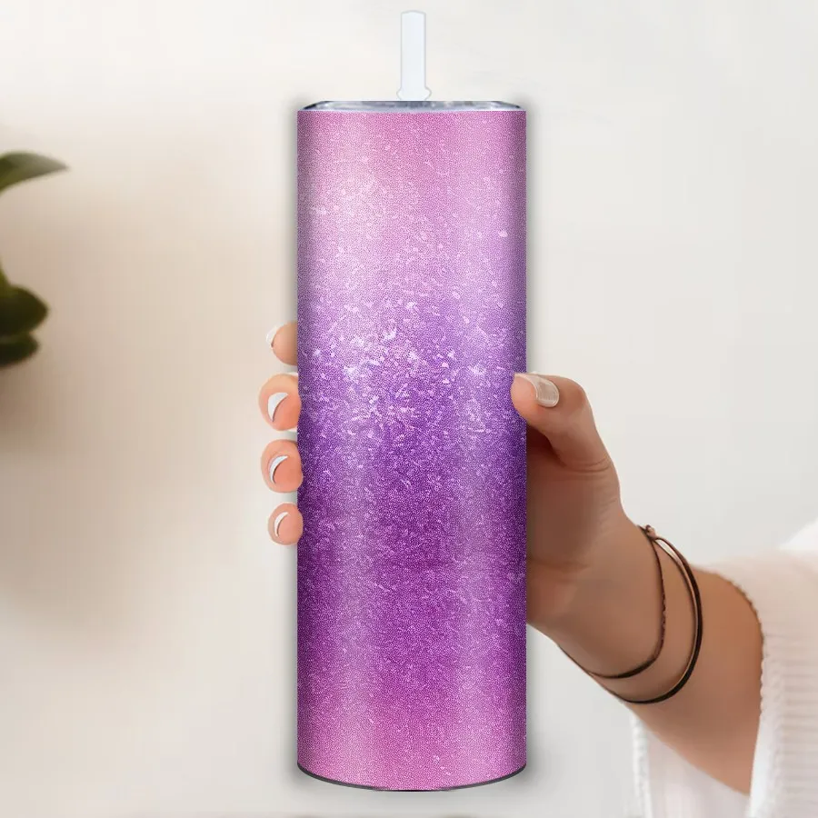 20oz Skinny Straight Tumblers Straw Lid 3D Print Gradient Purple Exquisite Tumblers Stainless Steel Outdoor Travel Vacuum Cups