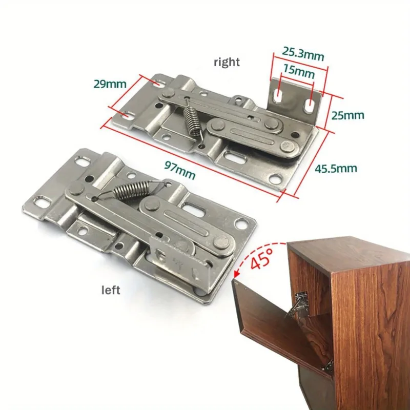2PCS Self-Close Hinges 45 Degree Downward Flip for Kitchen Cabinet Folding Doors Furniture Fittings Shoe Cabinet Spring Hinge