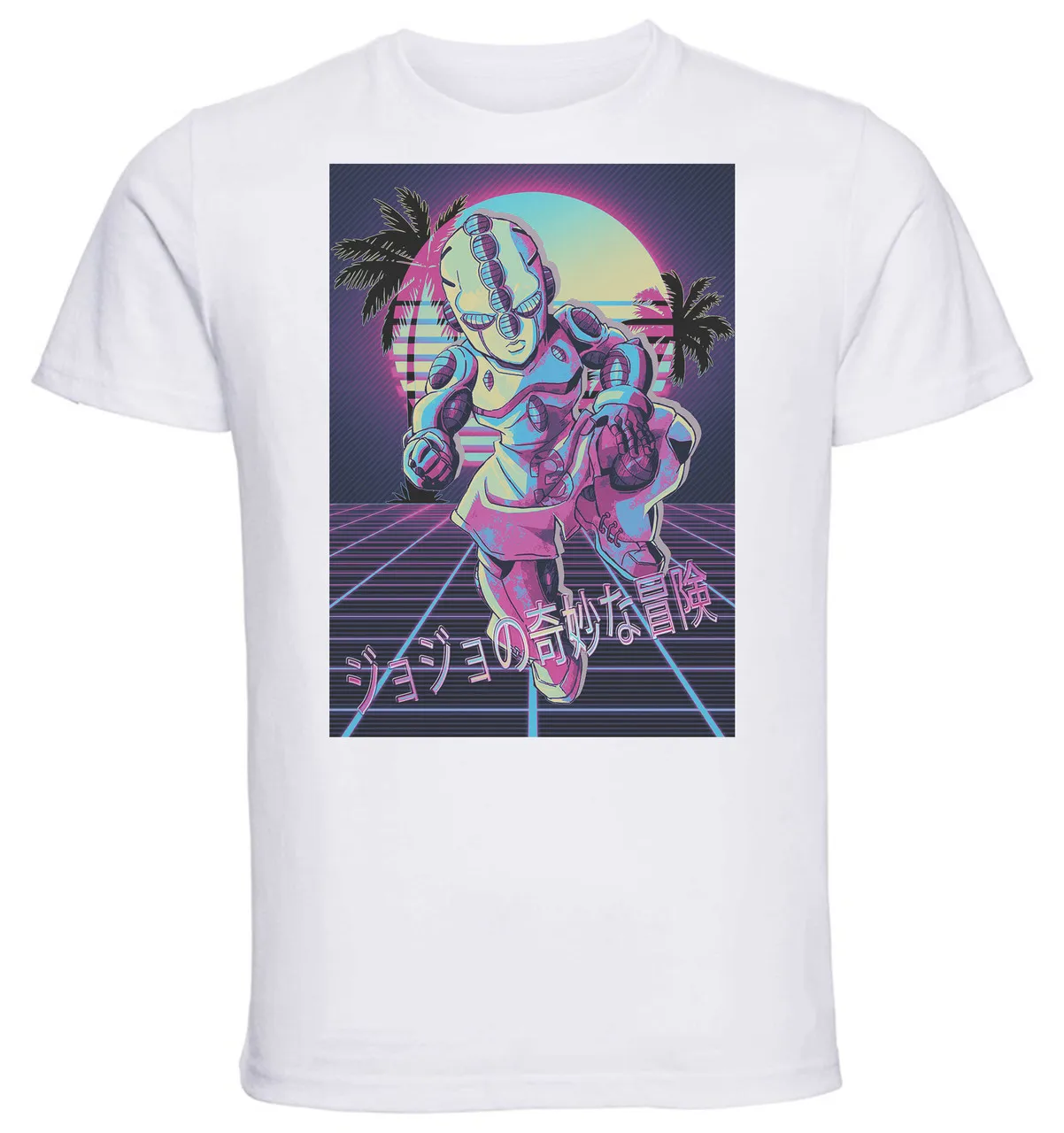 

Футболка унисекс белая Vaporwave 80s Стиль невероятные приключения Джоджо с бриллиантами небьющиеся эхо Act3