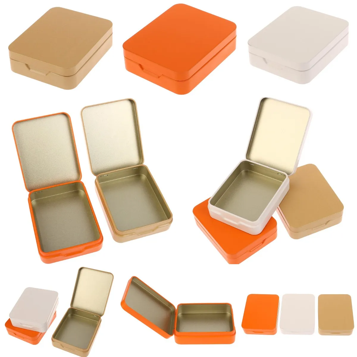 Home Tinplate Storage Box Metal Rectangular Empty Mini Box Tinplate Candy Pill Case Hinged Container Jewelries Organizer