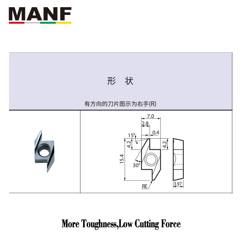 Imagem -05 - Manf Abs15r4005m Raso de Sulco Inserções de Carboneto Cnc Cortador Torno Ferramentas de Corte Inserções para Volta Girando Aço Inoxidável