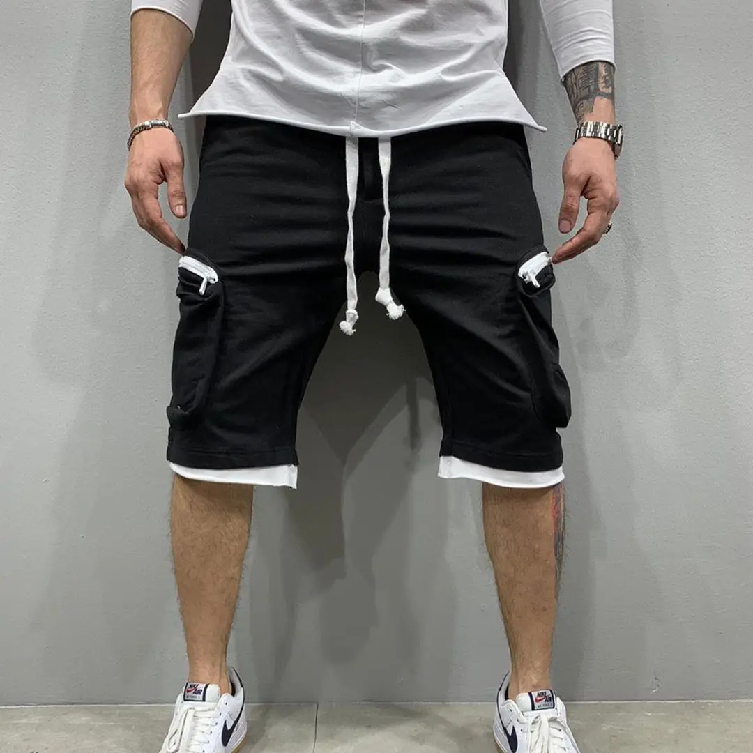 2024 Summer Men High Street Solid Color Loose Pants Contrasting Colors Comfortable Casual Patchwork Affordable All-match Shorts