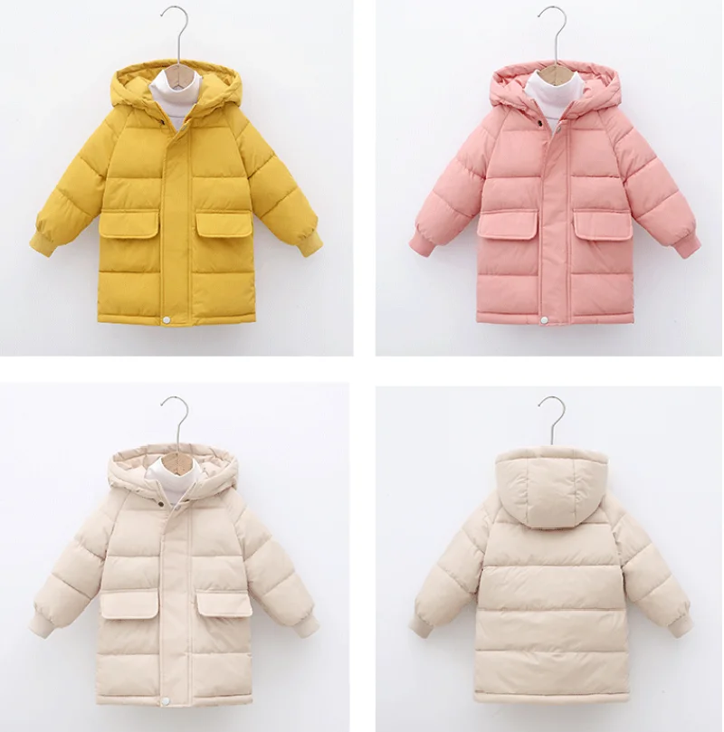 Kids Down Long Outerwear Autumn Winter Clothes Boys Girls Cotton-Padded Parka Jackets Big Children Thick Warm Cotton Coats 2-12Y