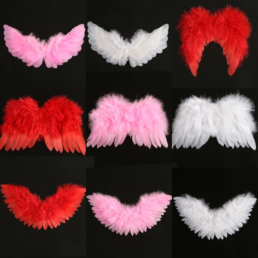 Pink Red Black White Angel Feather Wings Craft Mini Wing for Ornaments Costume Doll Baby Photo Props Wedding Festival