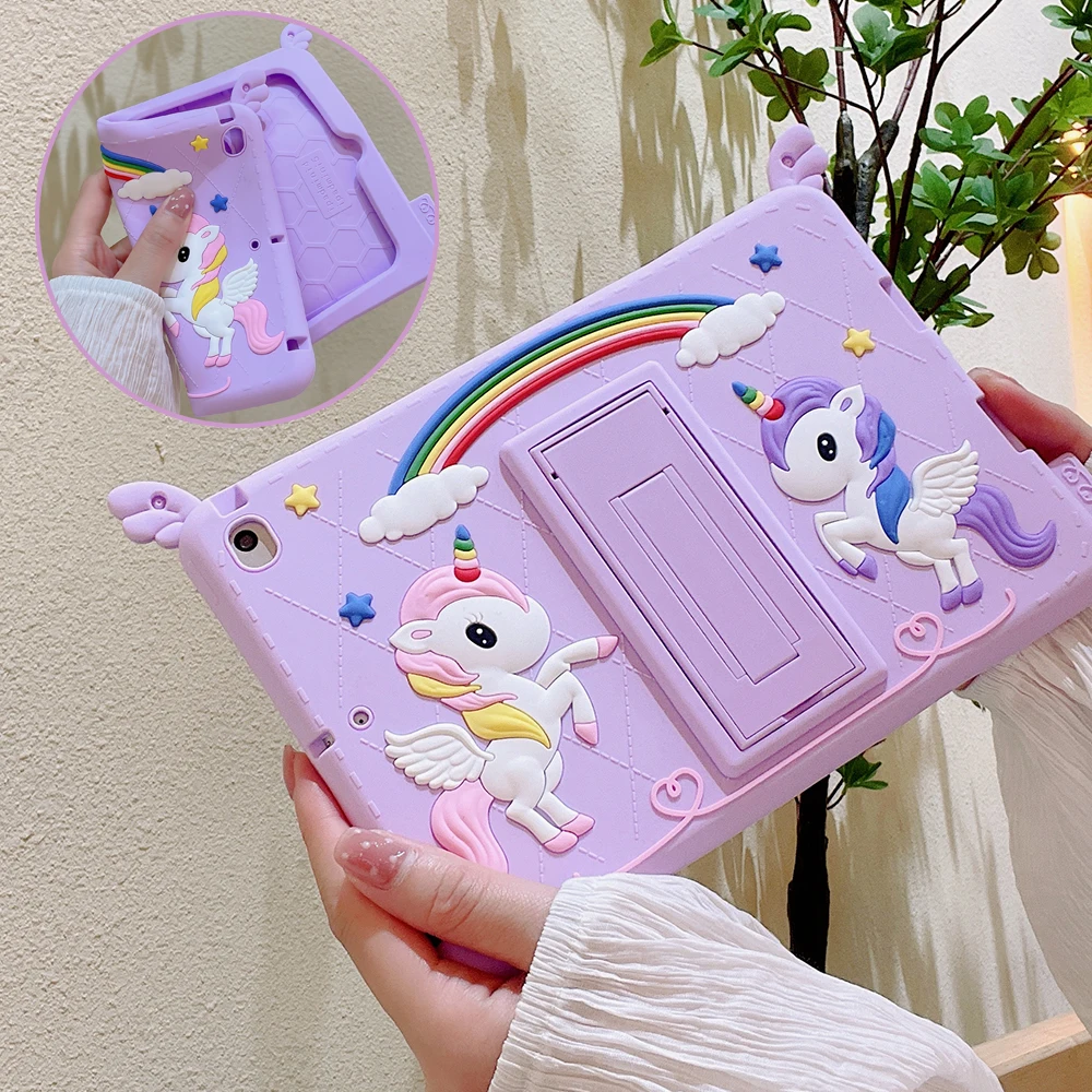 3D Unicorn Soft Case for iPad 10.2 9th 2021 8th 7th For ipad air5 air4 10.9 Air 2 Pro 11 Mini6 Mini 4 5 Kids Case With Holder