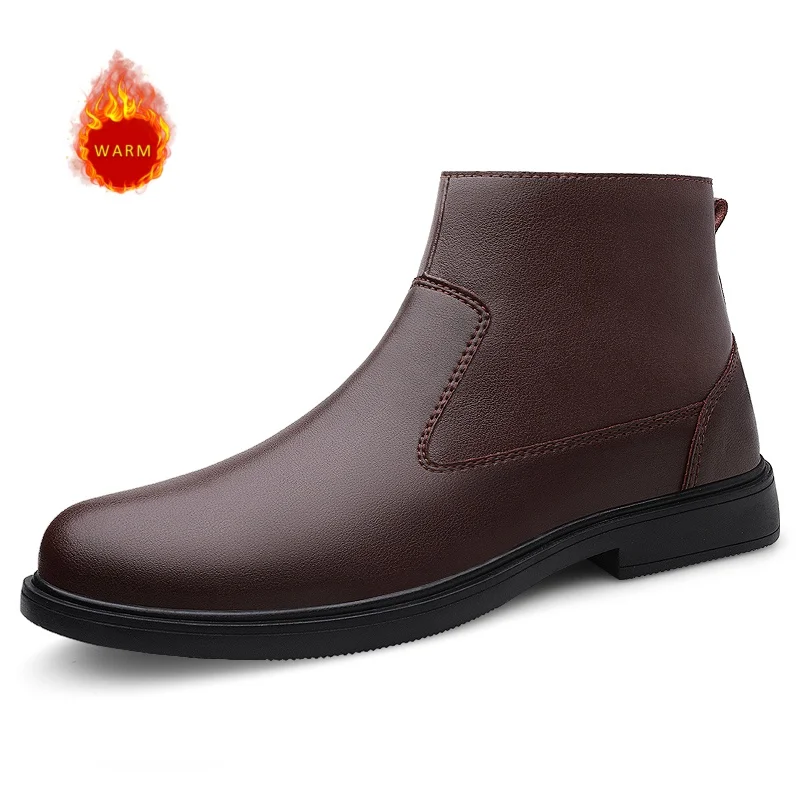 

2024 Winter New Men's Velvet High Top Cotton Shoes Office Business Dress Shoes High-quality New Men's Leather Short Boots
