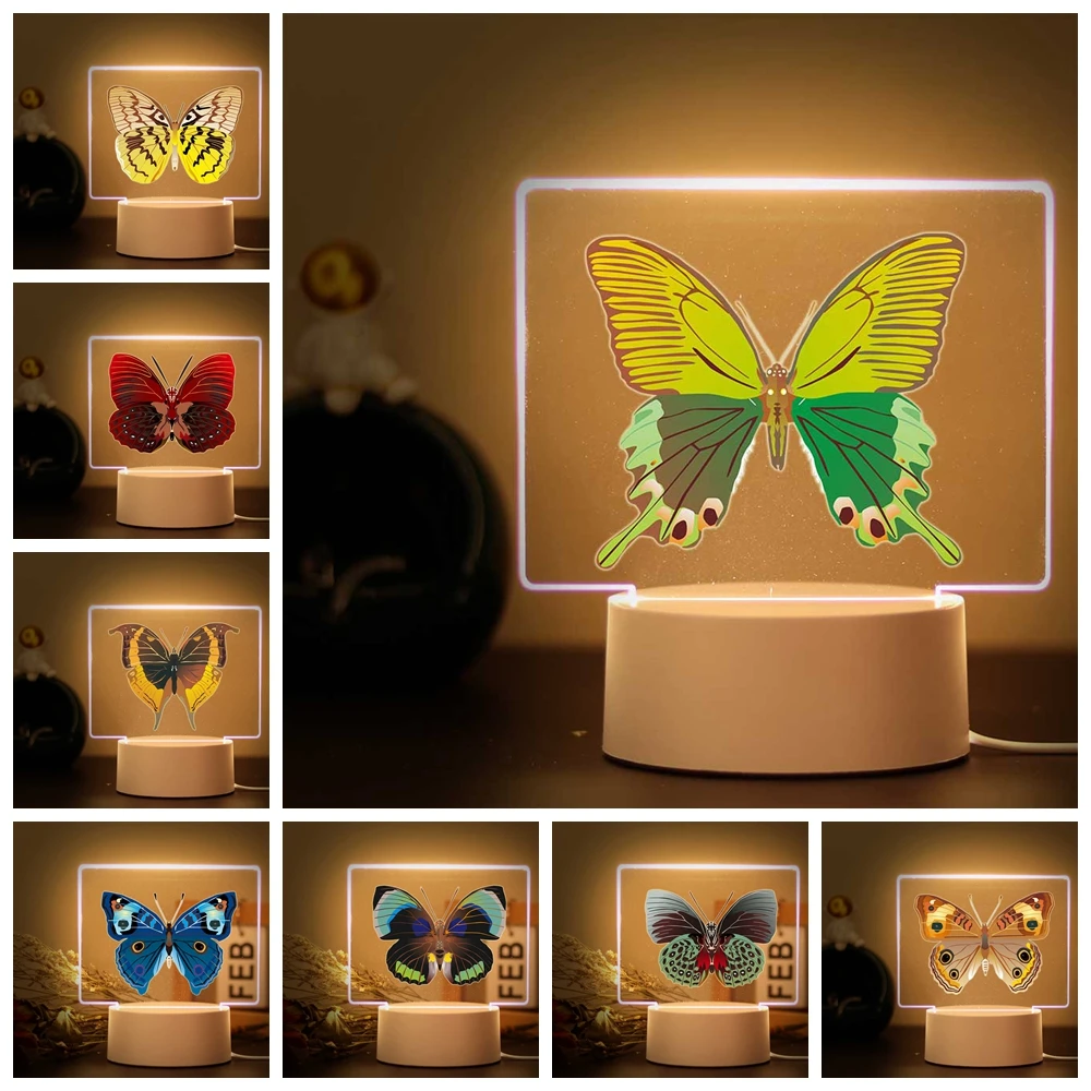 1 pc Beauty Beautiful butterfly pattern Acrylic Led Night Light For Bedroom Decor Light Christmas Gifts