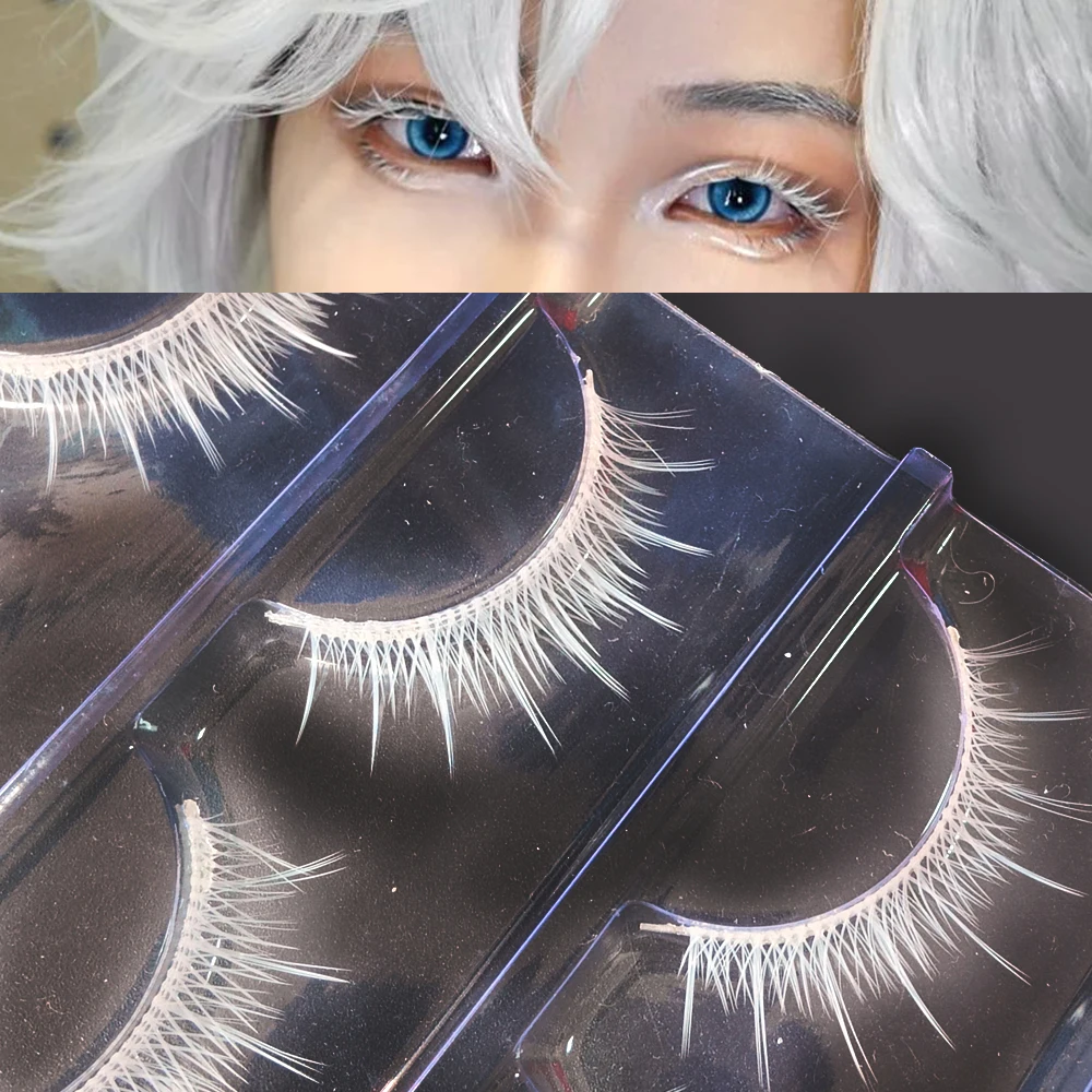 3 pary bajkowy styl białe rzęsy naturalnie wyglądające krótkie białe rzęsy przedłużanie Cosplay komiks Halloween pokaż kolor rzęs