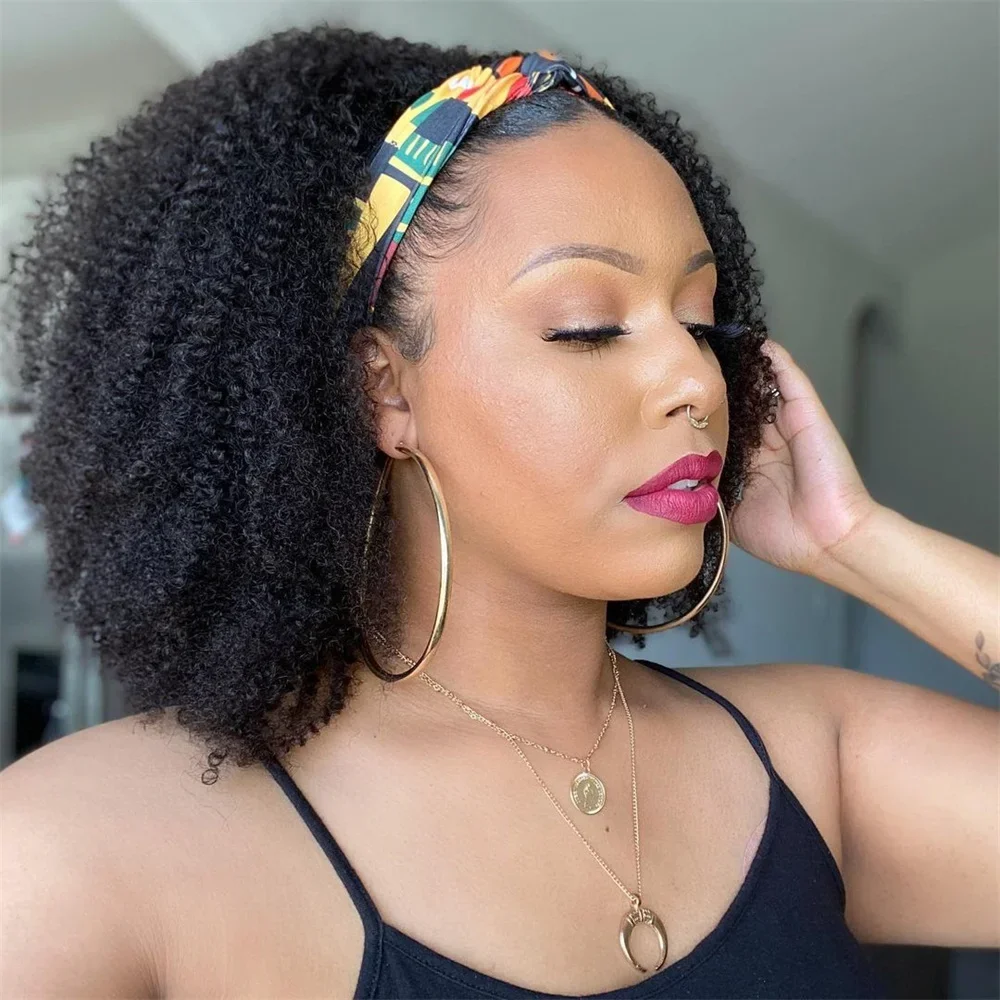 

180% Afro Kinky Curly Headband Human Hair Wig For Black Women No Glue No Gel Ready To Wear Natural Brazilian Wigs With Headbands