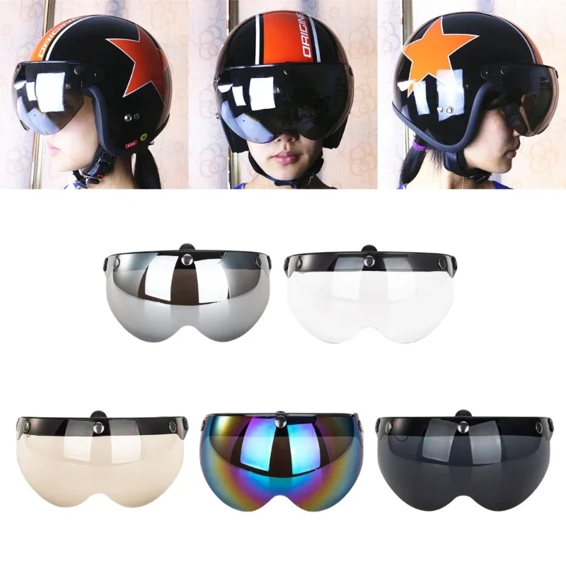 

Universal Motorcycles Retro Pilot-Style Standard 3 Snap-Button Visors Up Down Open Face Helmet Wind Shield Durable X37F