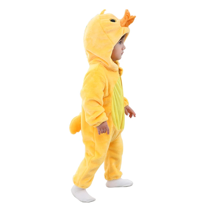 Umorden Baby Yellow Duck Costume Cosplay Kigurumi Cartoon Animal Rompers Infant Toddler Jumpsuit Flannel Halloween Fancy Dress