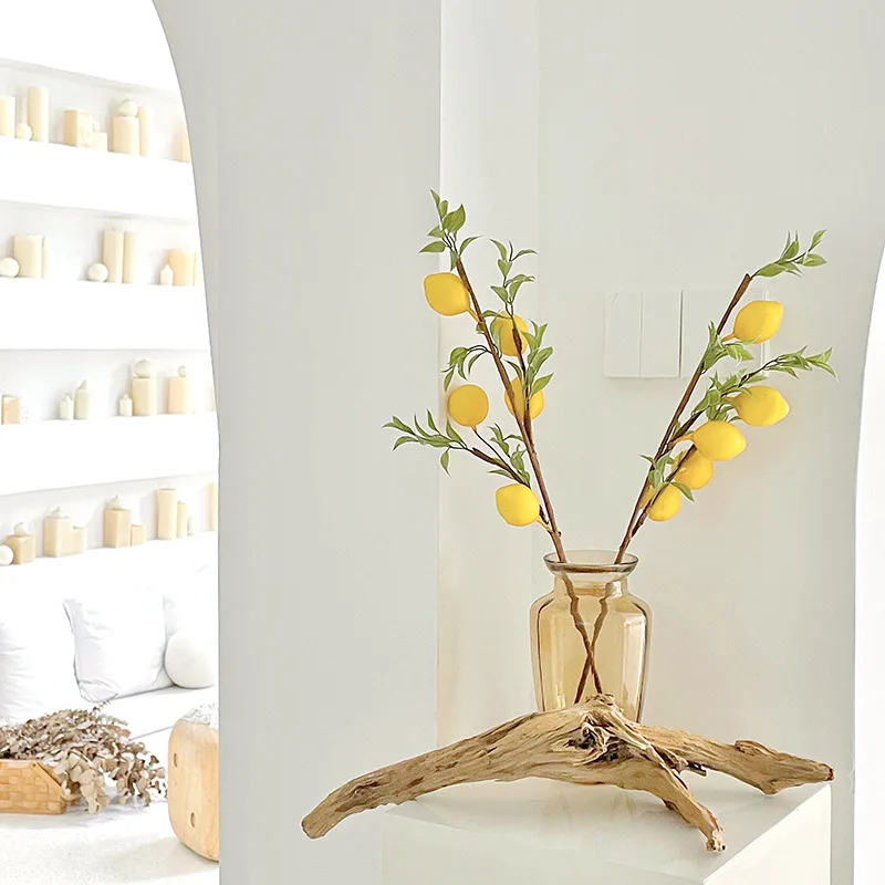 

D9 Simulated Lemon Branch Plastic Fake Flower About 50cm 1 Branch/5 Fruits Foam+Plastic Never Wither And Fall Home Room Decor