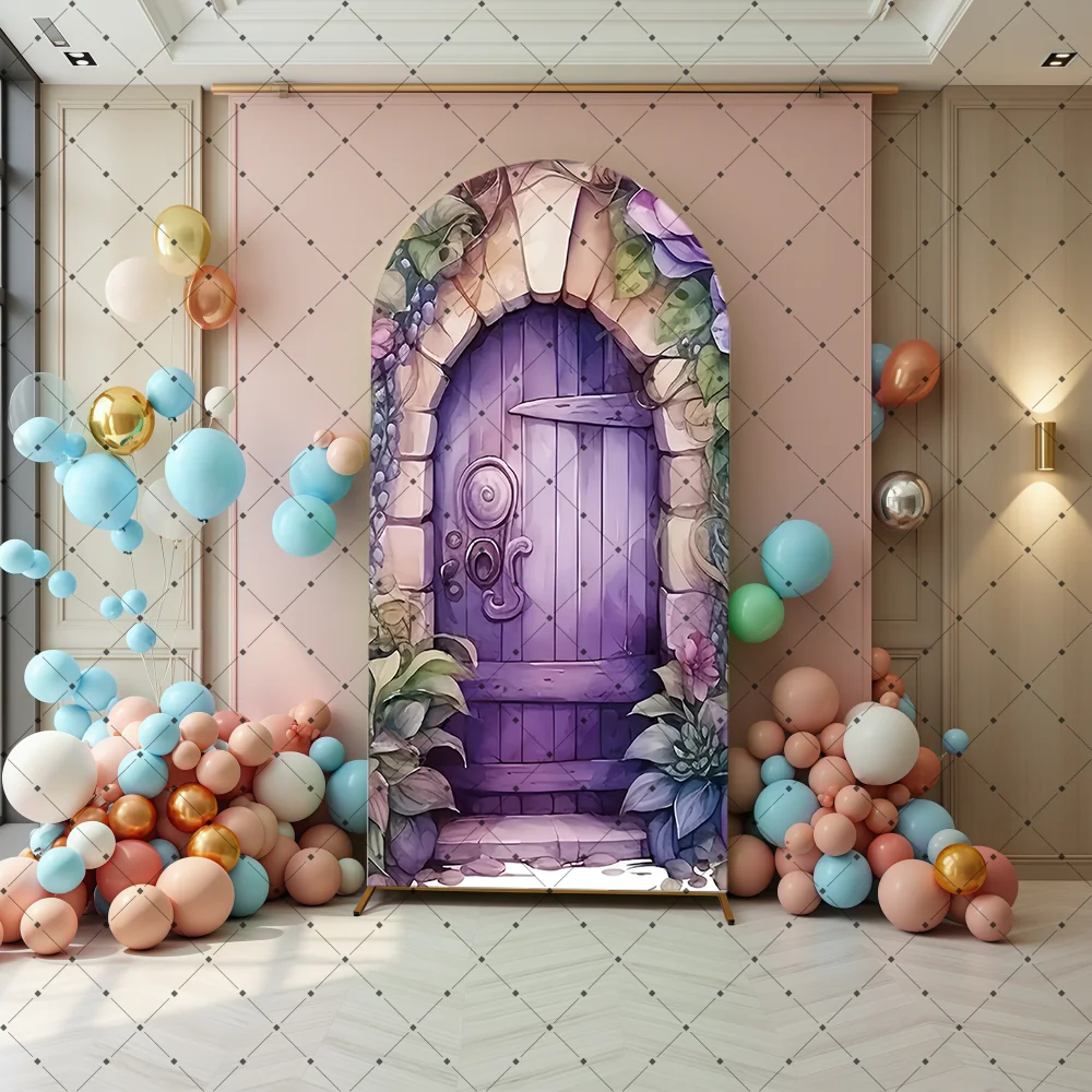 Fairy Girl 1st Birthday Party Arch Backdrop Spring Garden Purple Butterfly Floral Mushroom Door Baby Shower Backgrounds
