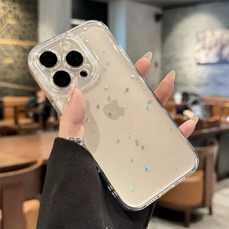 Funda de lujo transparente con brillantina y destellos para iPhone 17 16 15 14 13 12 11 Pro Max XR X XS 8Plus a prueba de golpes 4
