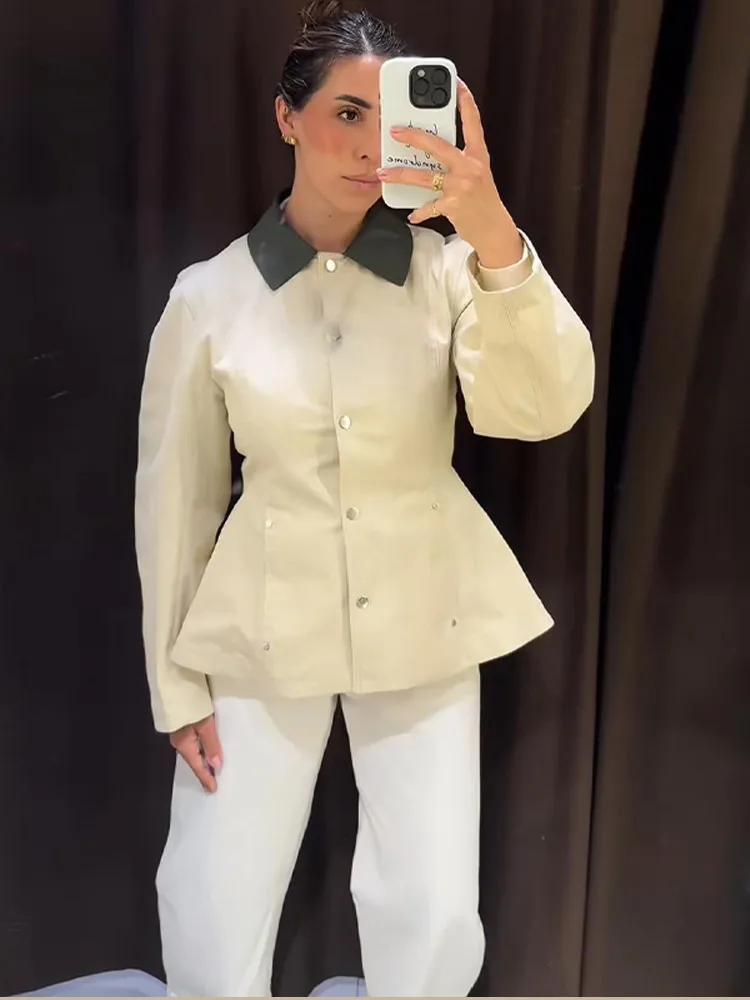 Damenmäntel mit Taillierung, Paneelkragen, Einreiher-Jacke, Retro-Büro-Lady-Stil, Revers, Langarm, Schlanke Oberteile, Neue Oberbekleidung – Detail 6