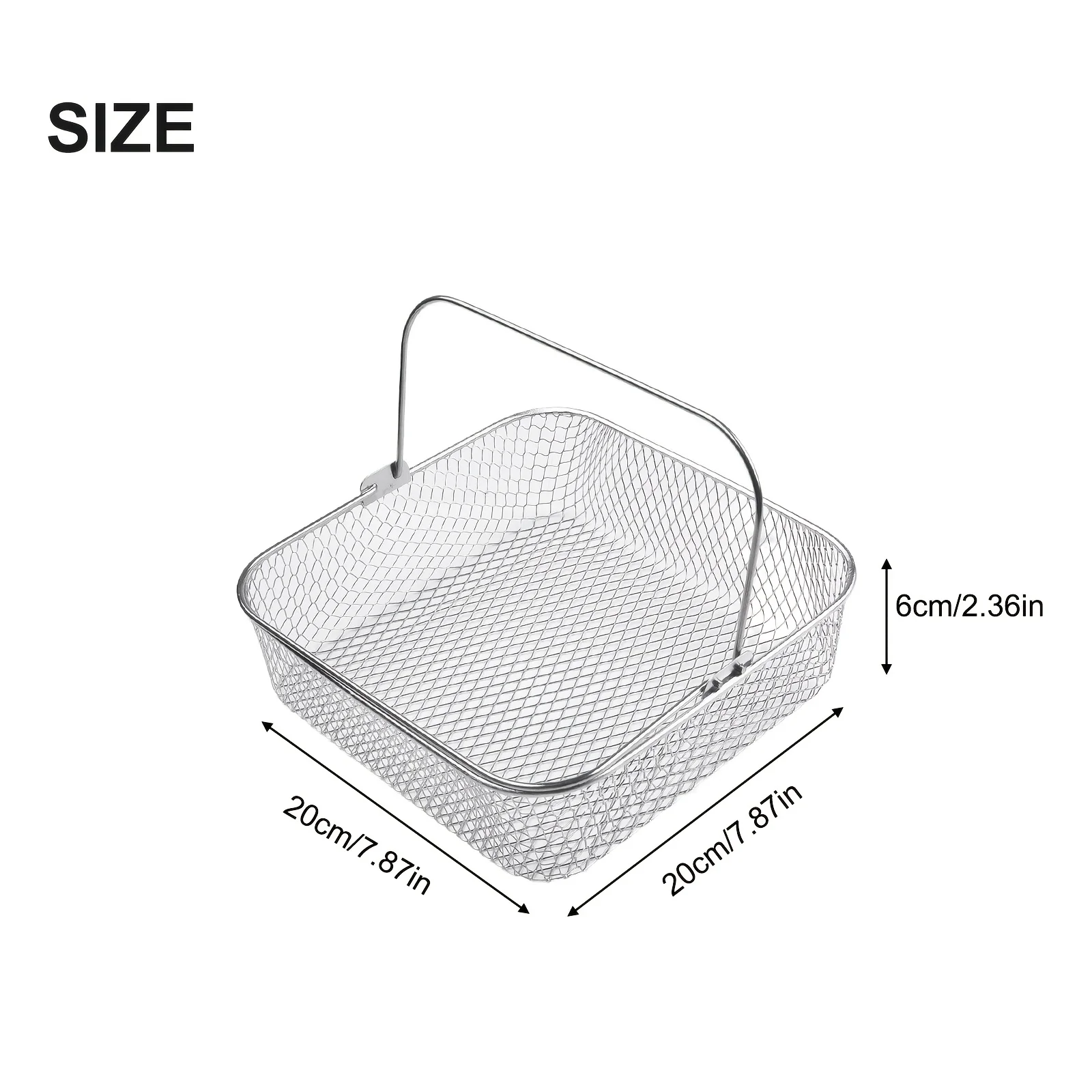 Stainless Steel Air Fryer Basket, Square Mesh with Easy Carry Handle, Breathable Accessory for Air Frying, Oven Safe, Food Safe