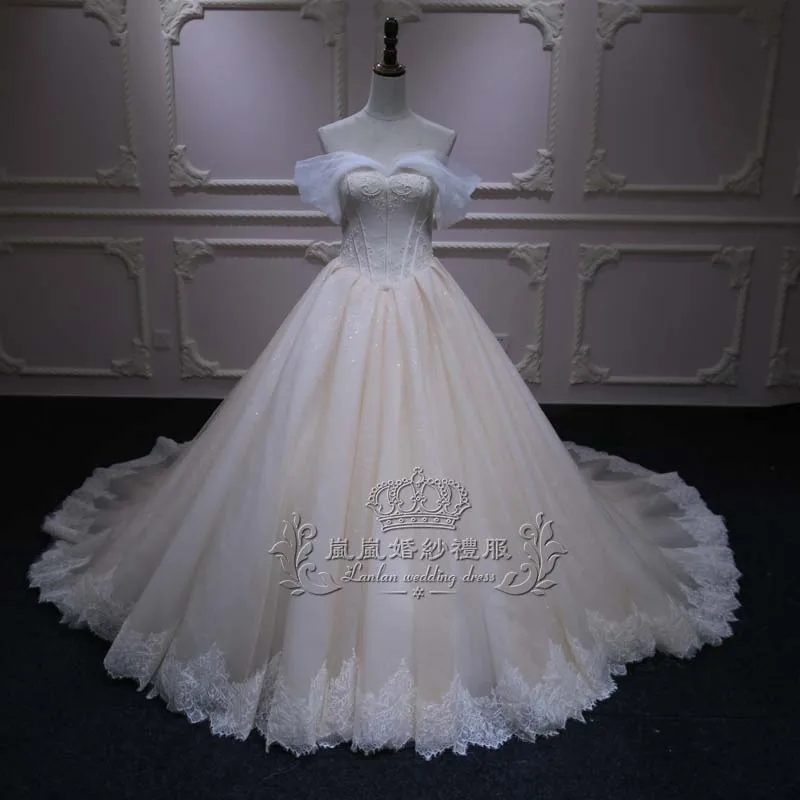 2024 summer new word shoulder champagne thin bride wedding main wedding dress