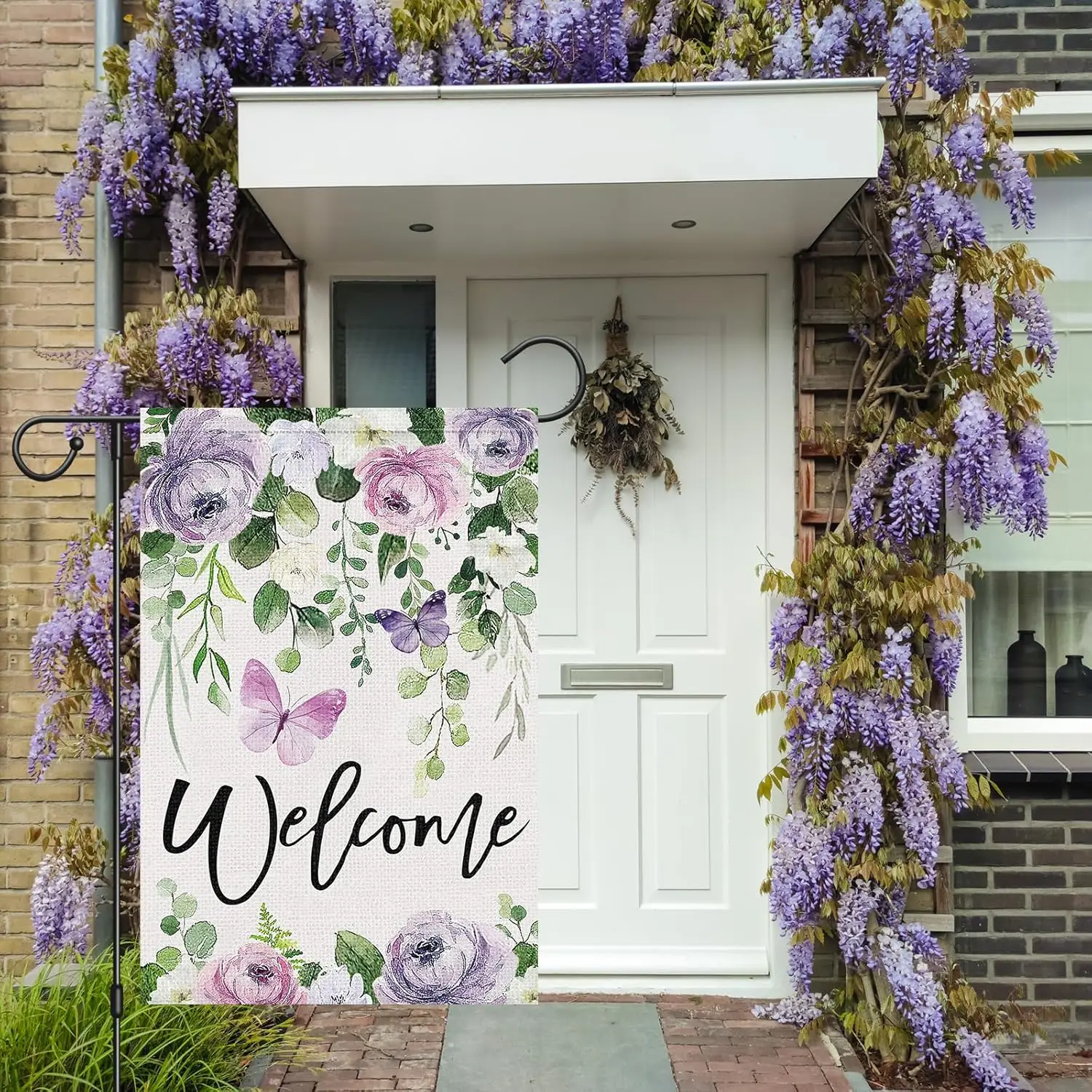 Louise Maelys Welcome Spring Summer Garden Flag Watercolor Flower Butterfly Double Sided 12x18 Inch Floral Seasonal Small Bu SSL