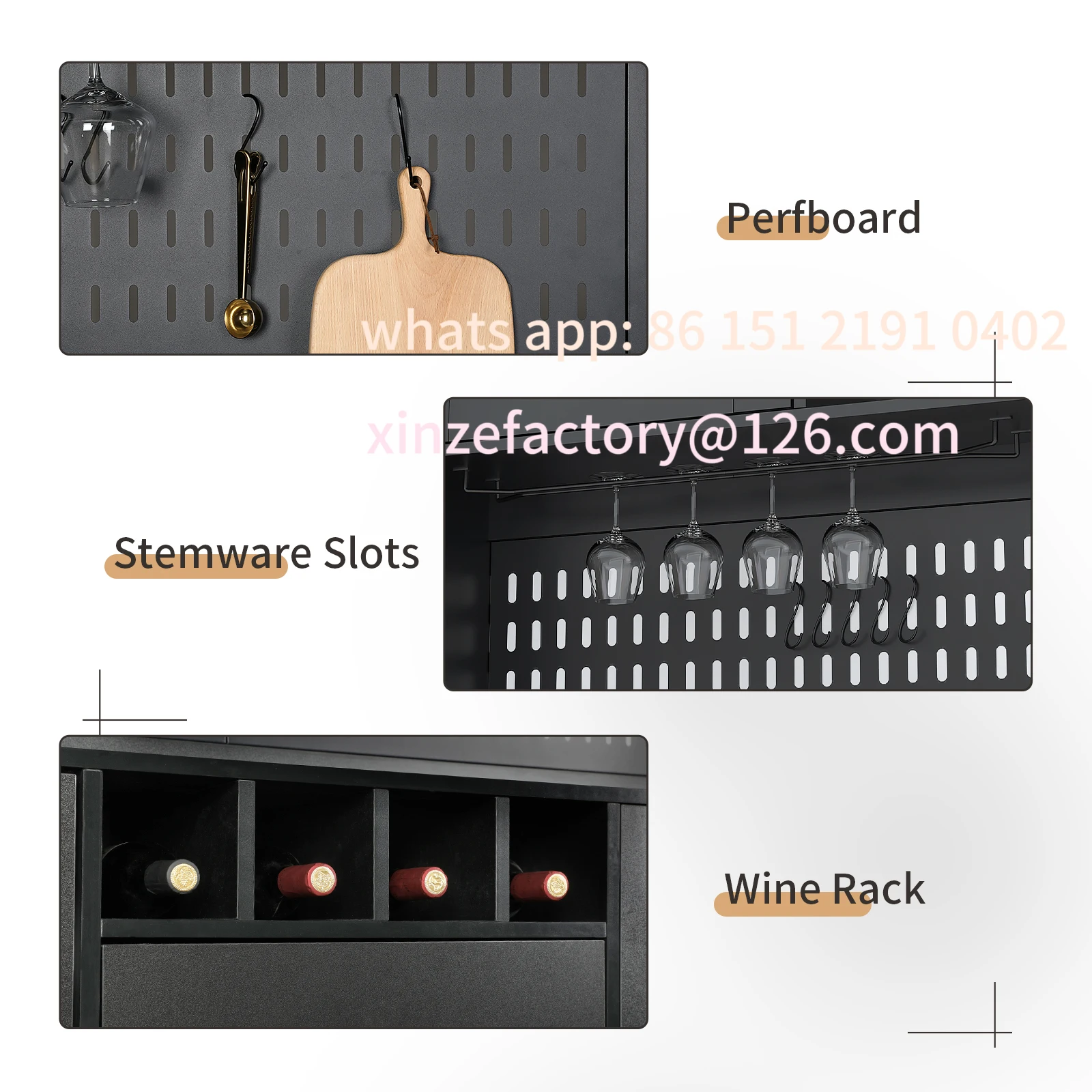 

Customizable Pantry Cabinet, Kitchen Storage Cabinet, Freestanding Buffet Hutch with Pegboard, Cup Holder, Power Outlet, Black