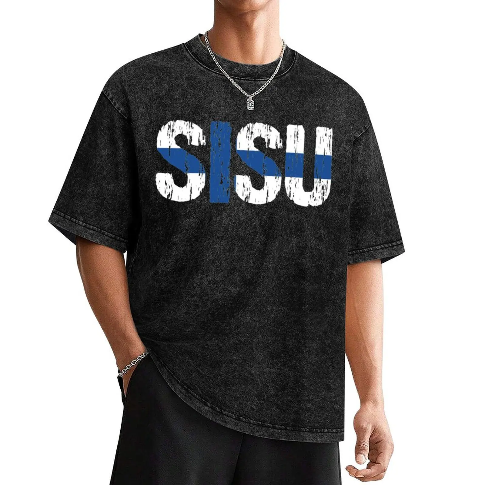 Sisu Finnish Flag Distressed T-Shirt baggy shirts customizeds valentines clothes vintage t shirt men