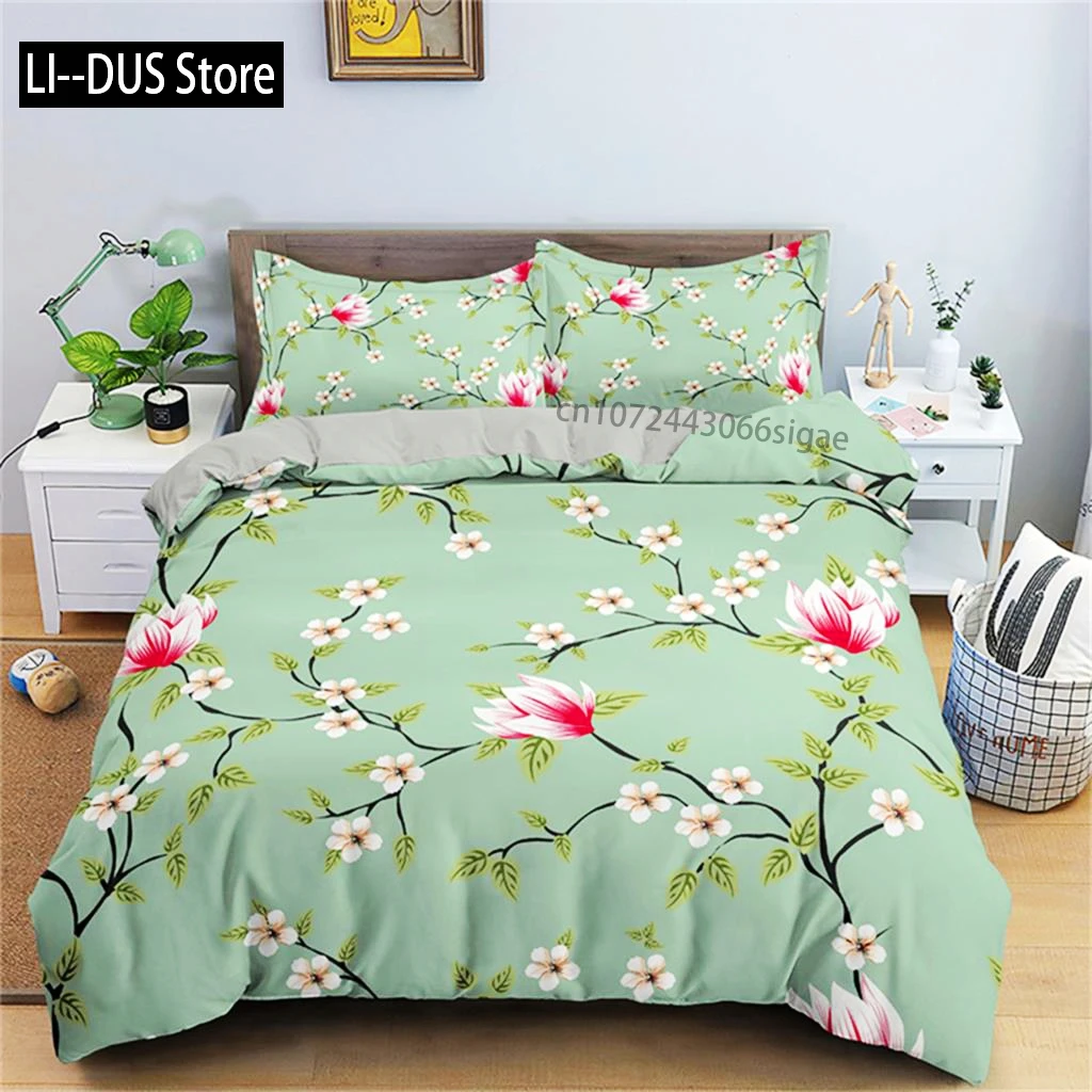

Duvet Cover Botanical Floral King Leaves Flowers Bedding Set Microfiber Spring Blossom Quilt Cover Single Double For Teen Adult