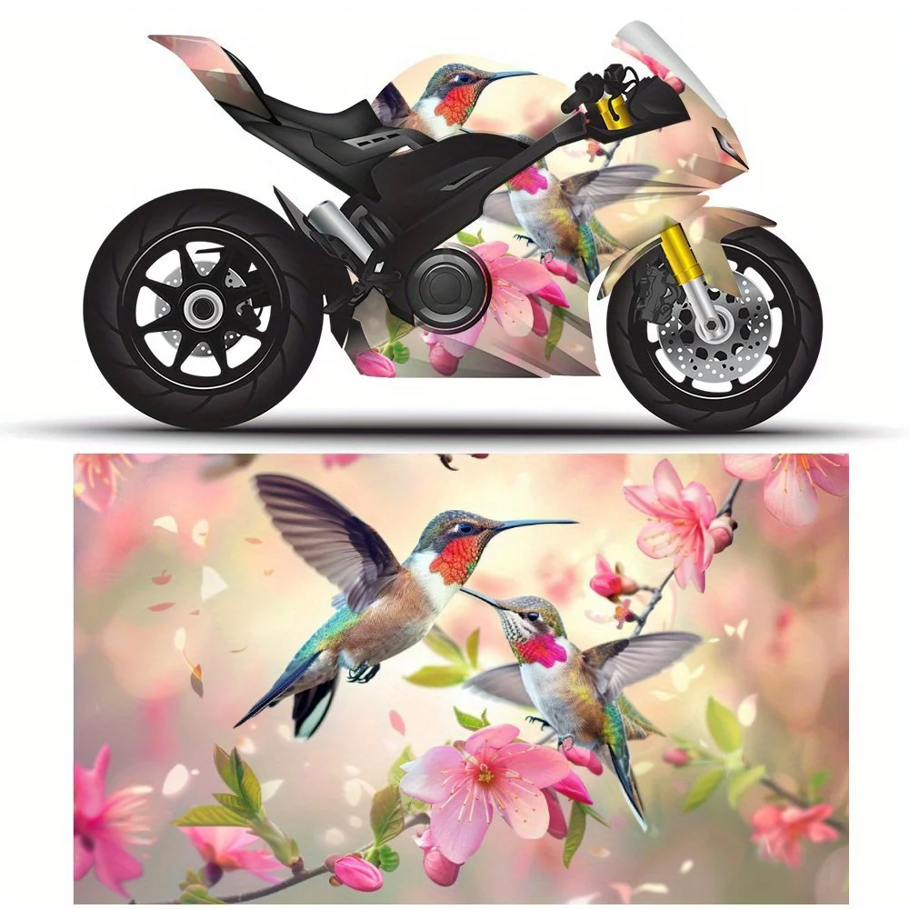 

Garden Hummingbird PVC Motorcycle Vinyl Wrap, Self-Adhesive Waterproof Sticker, Anti-Scratch Decorative Film for Bike Body, DIY