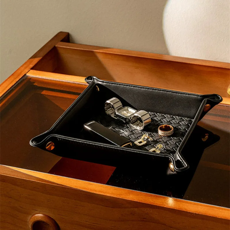 Luxury Style Desktop Jewelry & Cosmetic Organizer Tray, Decorative Storage Tray with Four-corner Snaps and Small Built-i