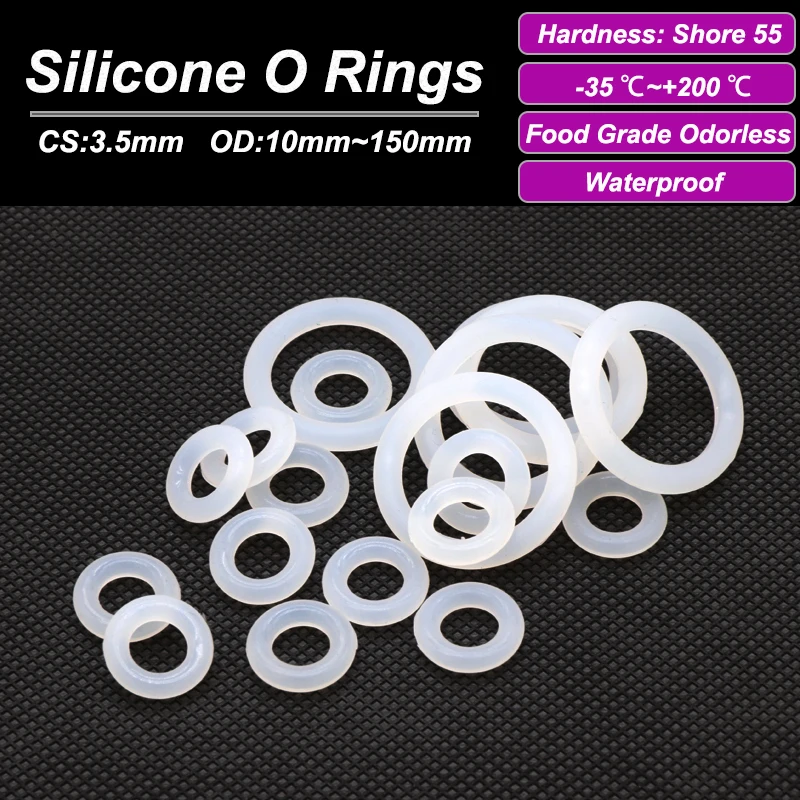 10/50Pcs White Silicone VMQ O-Ring Gasket CS 3.5mm OD10~150mm Food Grade Waterproof Washer Nontoxic Silicone Rubber Sealing Ring