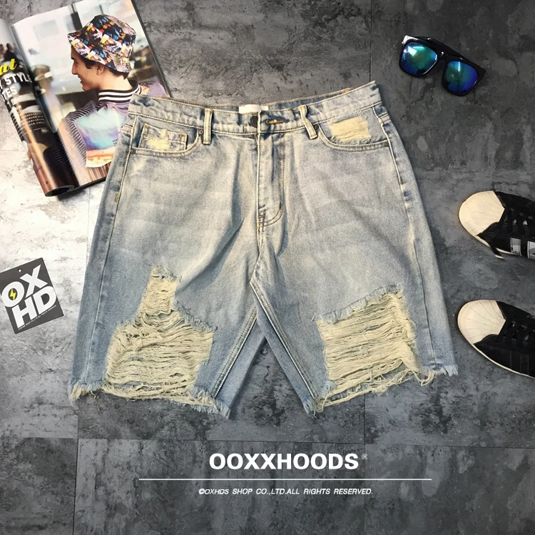 

Мужские джинсовые шорты Waed Blue: свободный крой, с эффектом потертости и дырками, в уличном стиле, летние, модные, из тонкого денима, прямые, с завышенной талией.