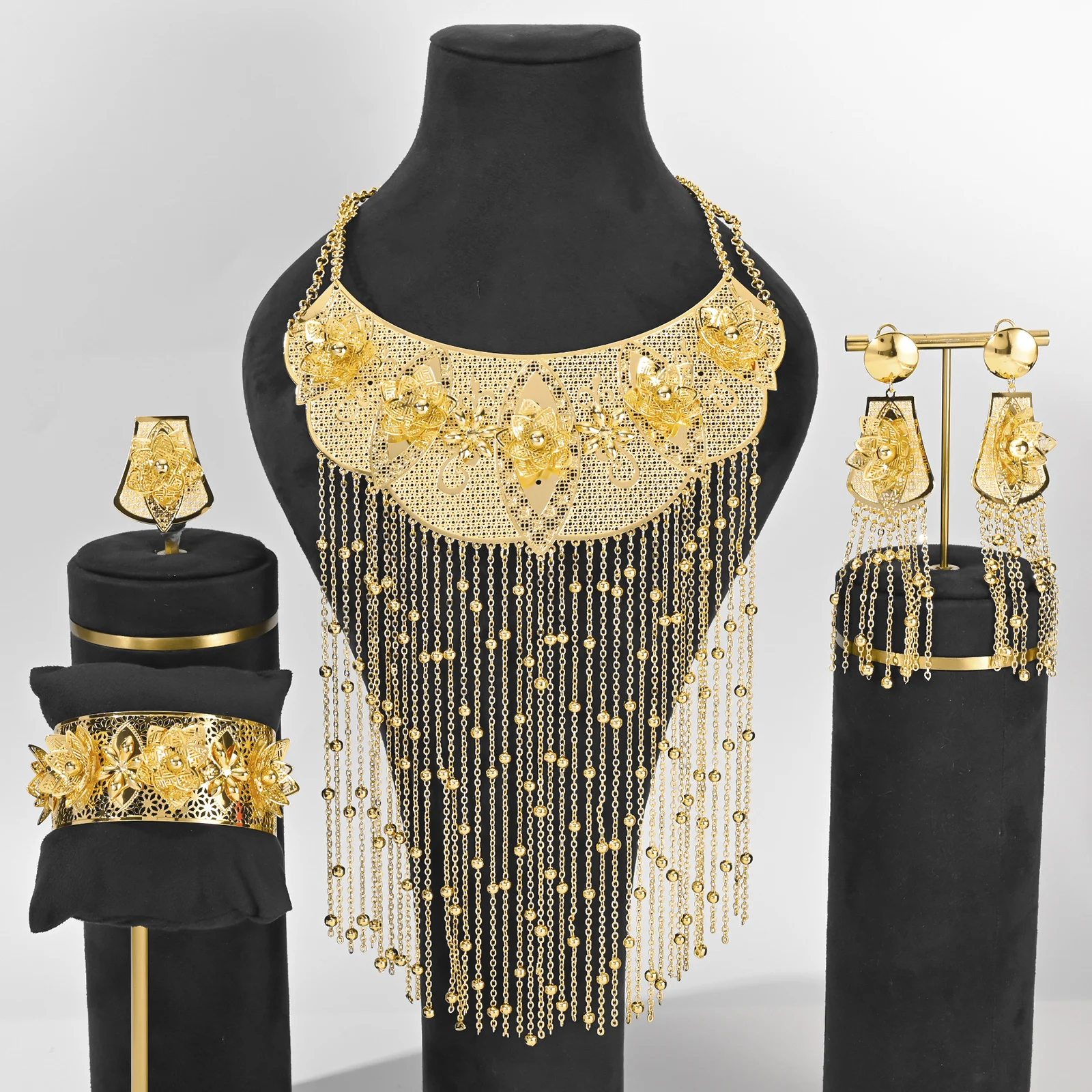 African Long Luxury Woman Long Necklace Long Necklace Party Fashion Jewelry Set Women Earrings Accessories Valentine's Day Gift