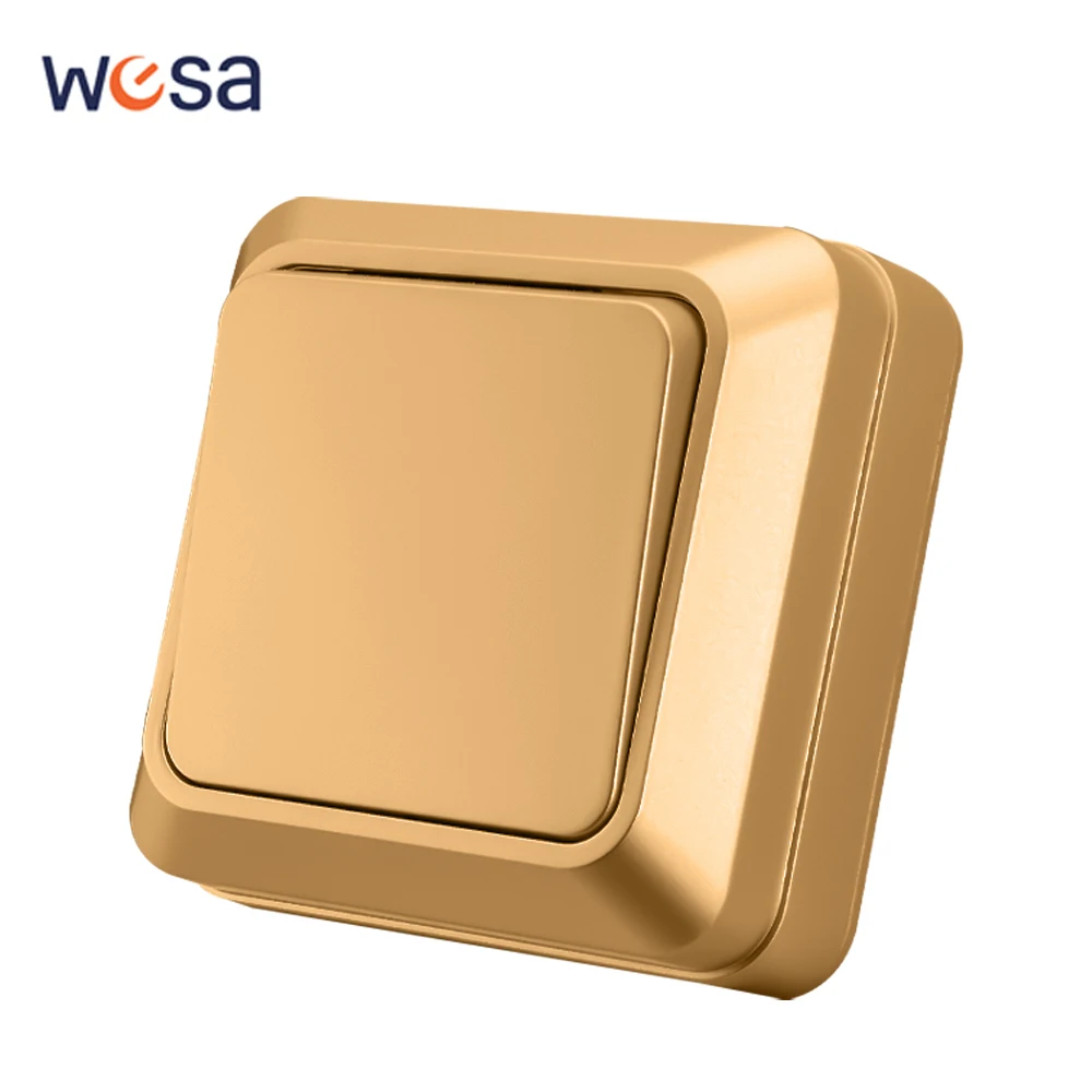 WESA Golden Wall Surface Button Light Switch EU Spray Paint Plastic Outdoor 1 Gang 1 Way Wall Exterior Rocker On / Off Switch