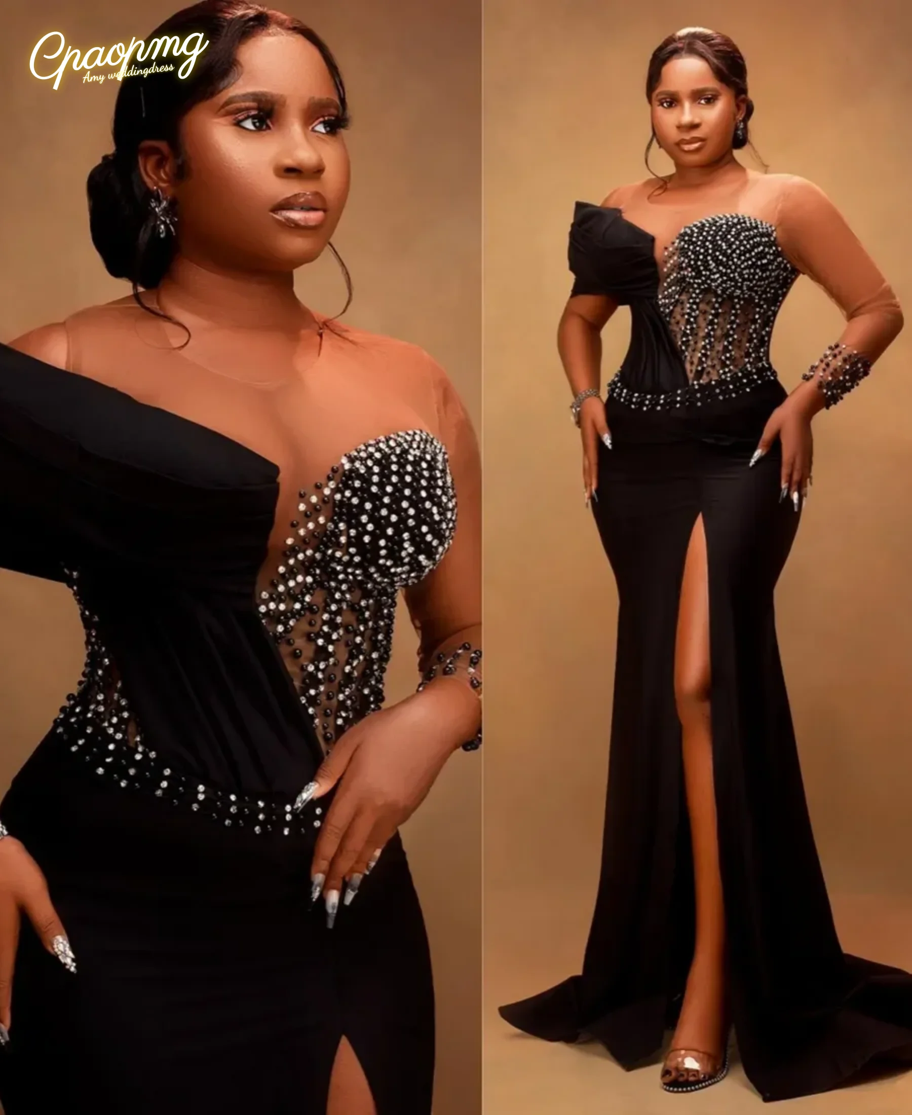 

Черные платья русалки для выпускного вечера в Дубае и Аравии по индивидуальному заказу для женщин, вечерние платья из бисера, иллюзия, вечернее платье с длинными рукавами