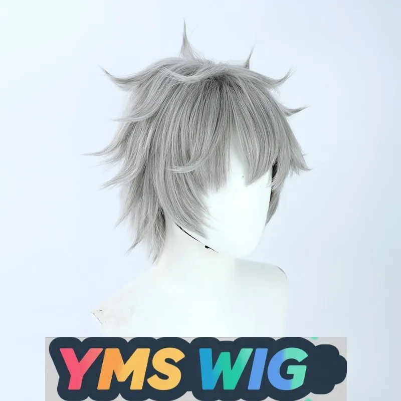 【Peluca YMS】Peluca de Cosplay de neón Genesis Evangelion EVA Nagisa Kaworu, corte de pelo gris con rizo inverso para hombres
