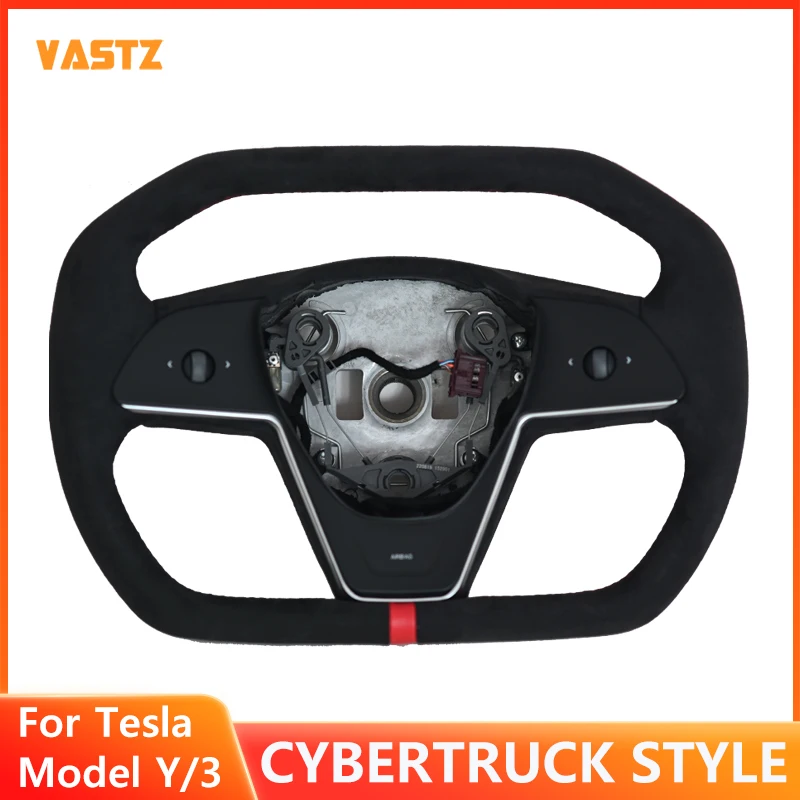 

For Tesla Model Y 3 Cybertruck Style Steering Wheel Alcantare Nappa Black Heating Yoke Racing Steering Wheel Customization