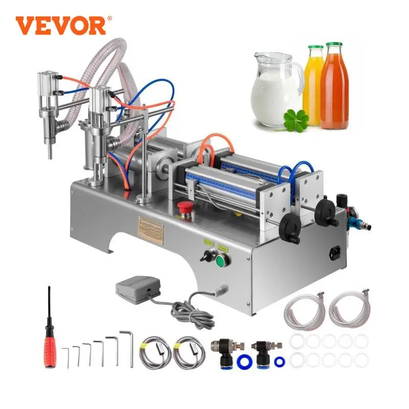 VEVOR 50-500ML Pneumatic Liquid Filling Machine with Double Nozzle Piezometer Commercial Automatic Bottle Filler to Oil Cosmetic