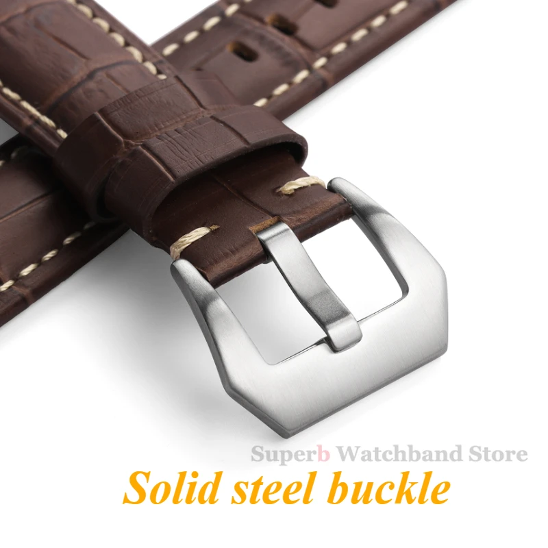 20mm 22mm 24mm 26mm Cowhide Leather Bracelet Men Sport Strap for Panerai Genuine Leather Band for Samsung Galaxy Watch 3 4 Strap