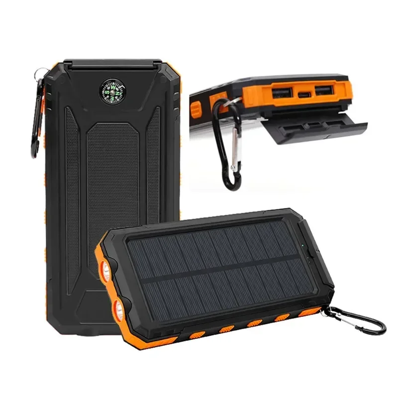 New Solar Power Bank 50000mAh Portable External Battery Fast Charging Super Bright Flashlight Outdoor Power Bank with Compass