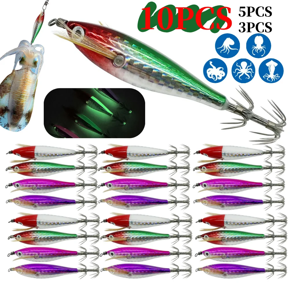 10/5/3PCS 5,5g Laser Leuchtende Schwimmende Horizontale Holz Garnelen Köder Blei Platinen Garnelen Köder Octopus tintenfisch Angeln Köder