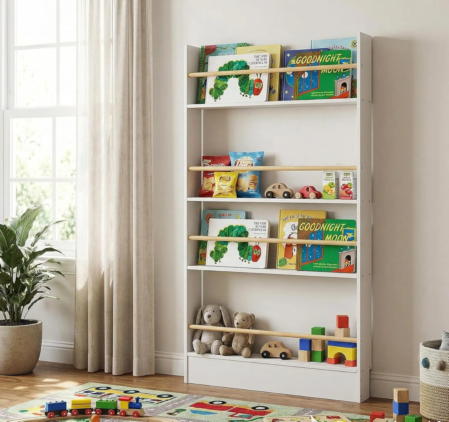 

4 Tier Behind The Door Bookshelf, Space Saving Behind The Door Bookcase Wooden Kids Book Shelf for Bedroom Living Room S