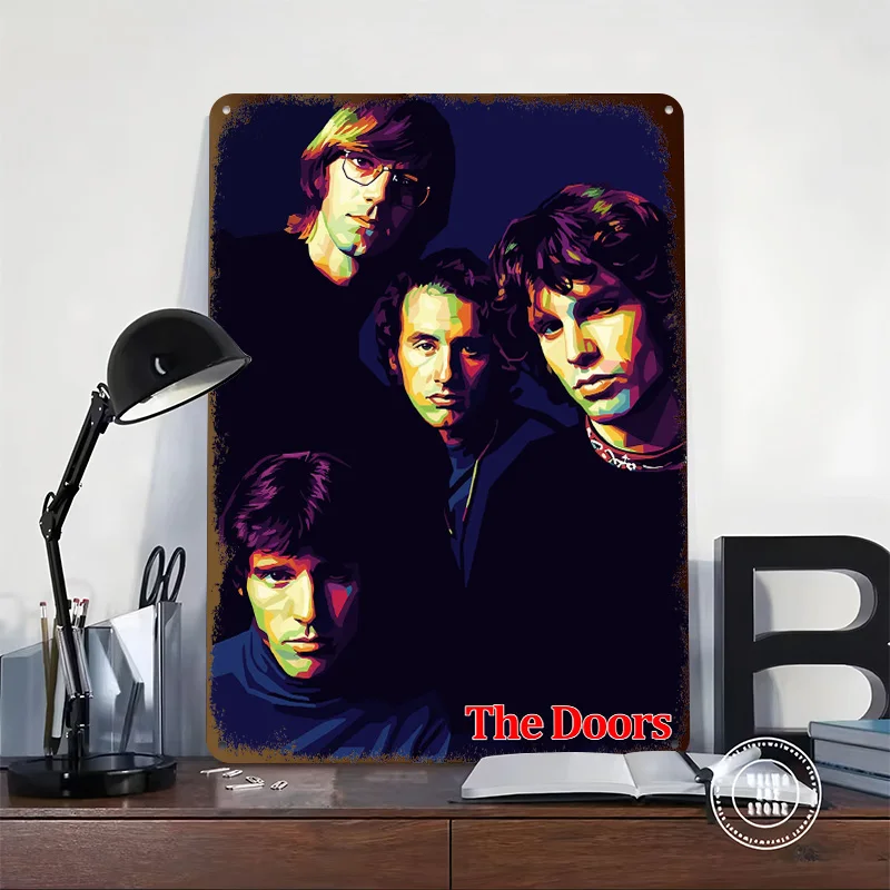 The Doors Band Portrait 3D Texture Printed Poster Custom Vintage Metal Tin Plate Sign for Wall Art Home Decor Living Room Items