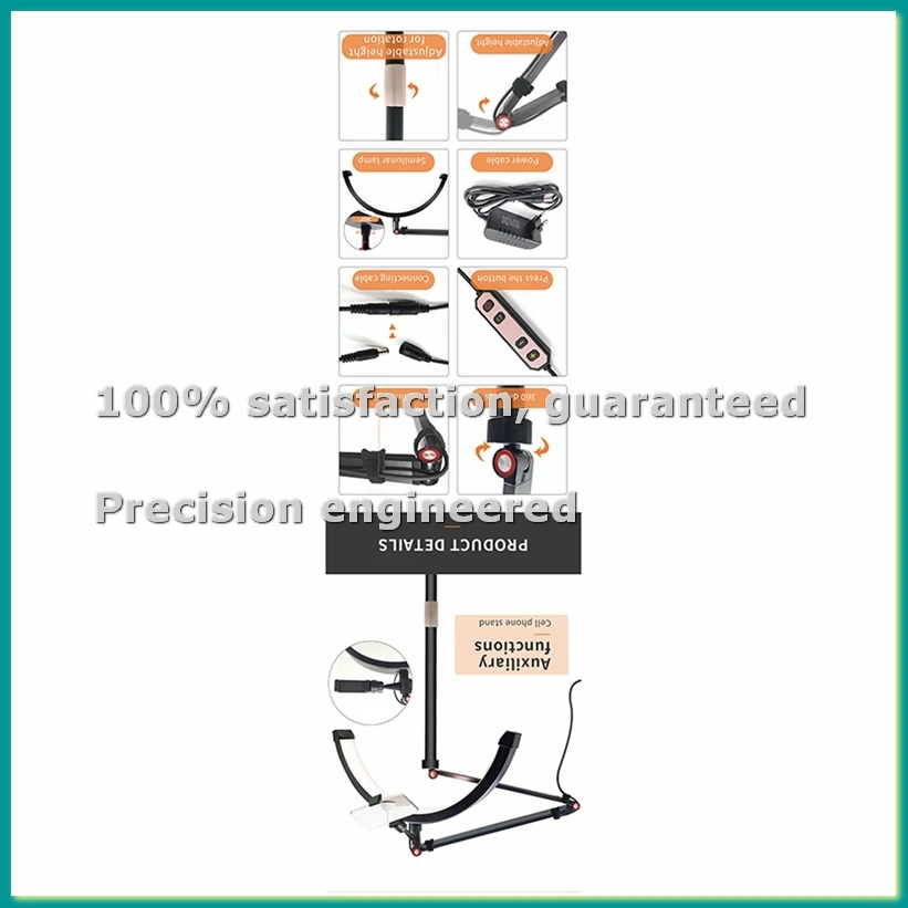 20W 16inch U-Shaped Led Half Moon Beauty Lamp Ring Eyebrow Tattoo Beauty Salon Eyelash Extension Lamp Black US Plug-TCES