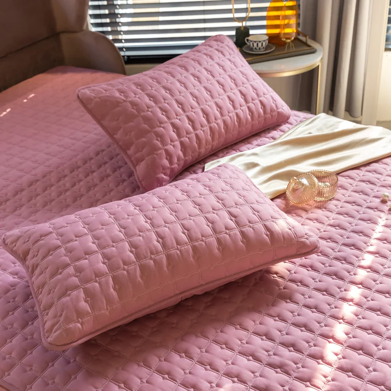 Soft Anti-Mite Quilting Process Pillowcase Solid Quilted Cotton Bedroom Home Decoration Pillow Cover White Blue Pink 48x74cm