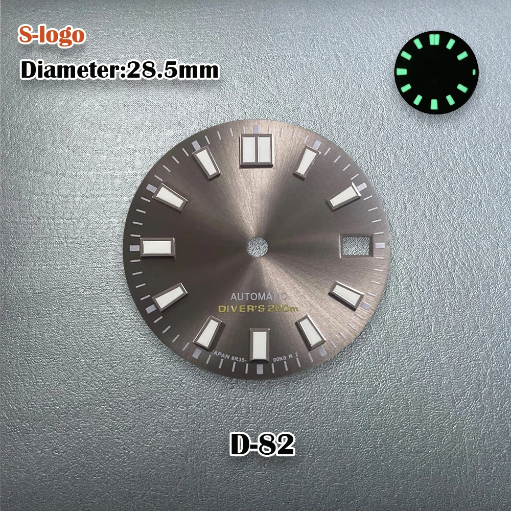 New 28.5mm NH35 Dial SUB MOD Dial S Logo Sunray Dial Fit NH35/NH36 Movement Green Luminous 3/3.8/4.2 O\'clock Watch Accessories