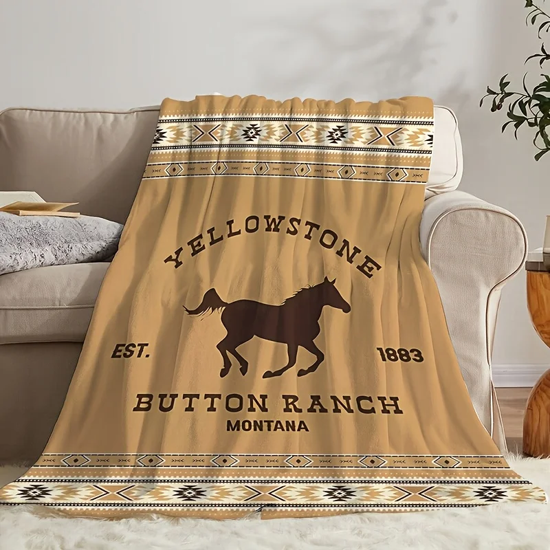 1pc Vintage Western Yellowstone Pattern Flannel Blanket, Gift Blanket for Family and Friends, Nap Blanket, Throw Blanket, Multi-