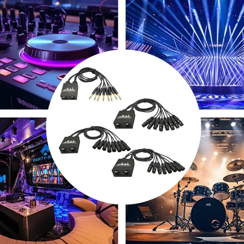 Q6PA RJ45 to 8Channel 3Pin XLR Sound Cable Extender Networks Sound Extender Converter for Microphone Stage Speakers