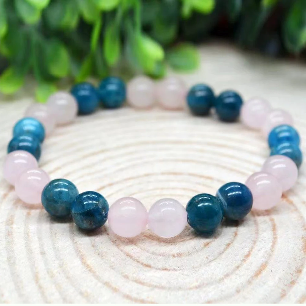 MG1989 8 MM AAA Rose Quartz Grade Blue Apatite Mixed Bracelet Womens Beaded Gemstone Energy Healing Crystals Jewelry